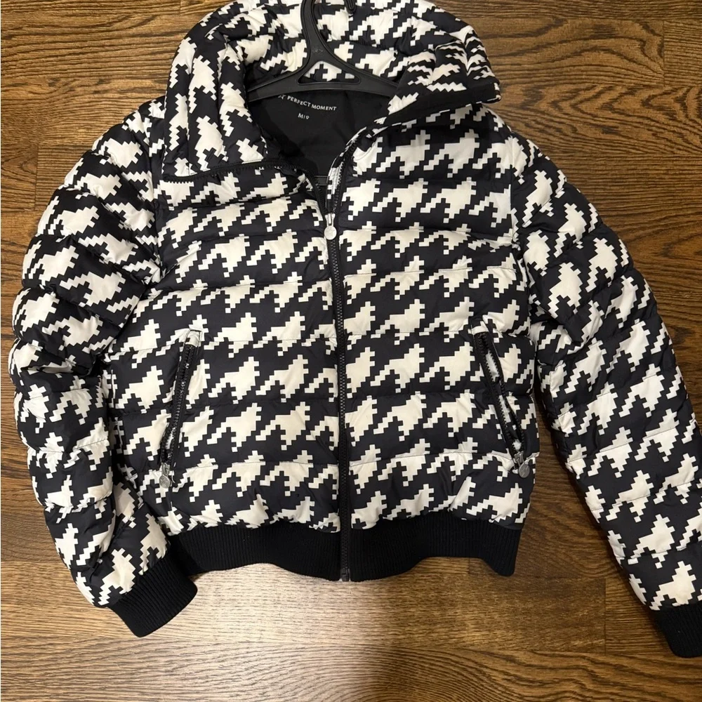 Black and White Houndstooth Puffer Jacket - Picture 1 of 5